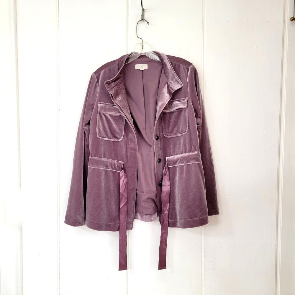 Loft Mauve Velvet  Utility Jacket with Drawstring Waist - Picture 2 of 6